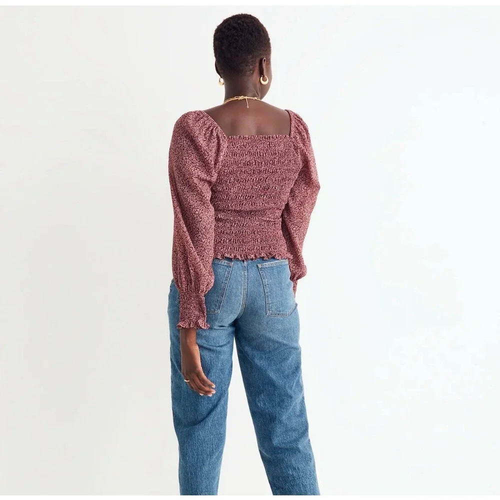 Madewell Lucie Bubble-Sleeve Smocked Top in Cottage Garden Size‎ S Boho Floral